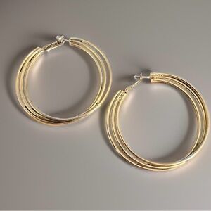 Gold Tone 2-1/2” Triple Hoop Earrings